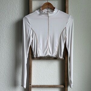 Aritzia Sunday Best Bliss White High Neck Cropped Long Sleeve Top Sz: Med